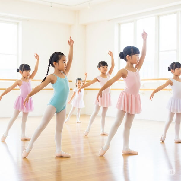 大勢の子どもたちのバレエレッスン中
