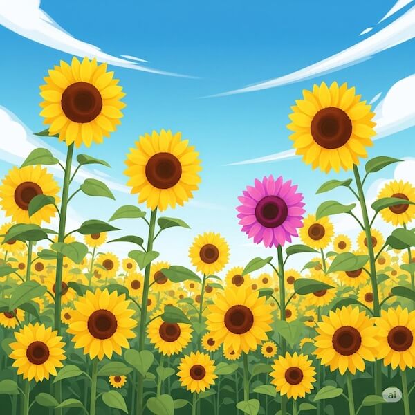 一輪だけ色の違うひまわり