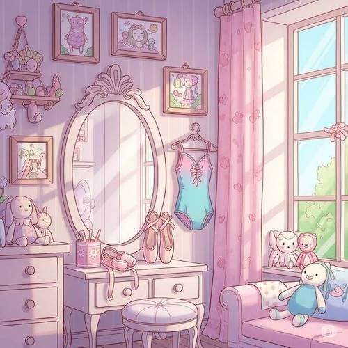 バレエ用品が飾ってある子供部屋