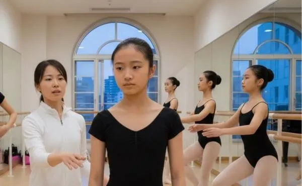 生徒に注意するバレエ教師