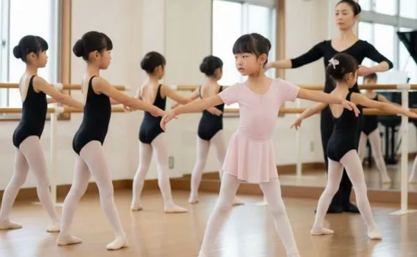 動きについていけない体験レッスンの女の子